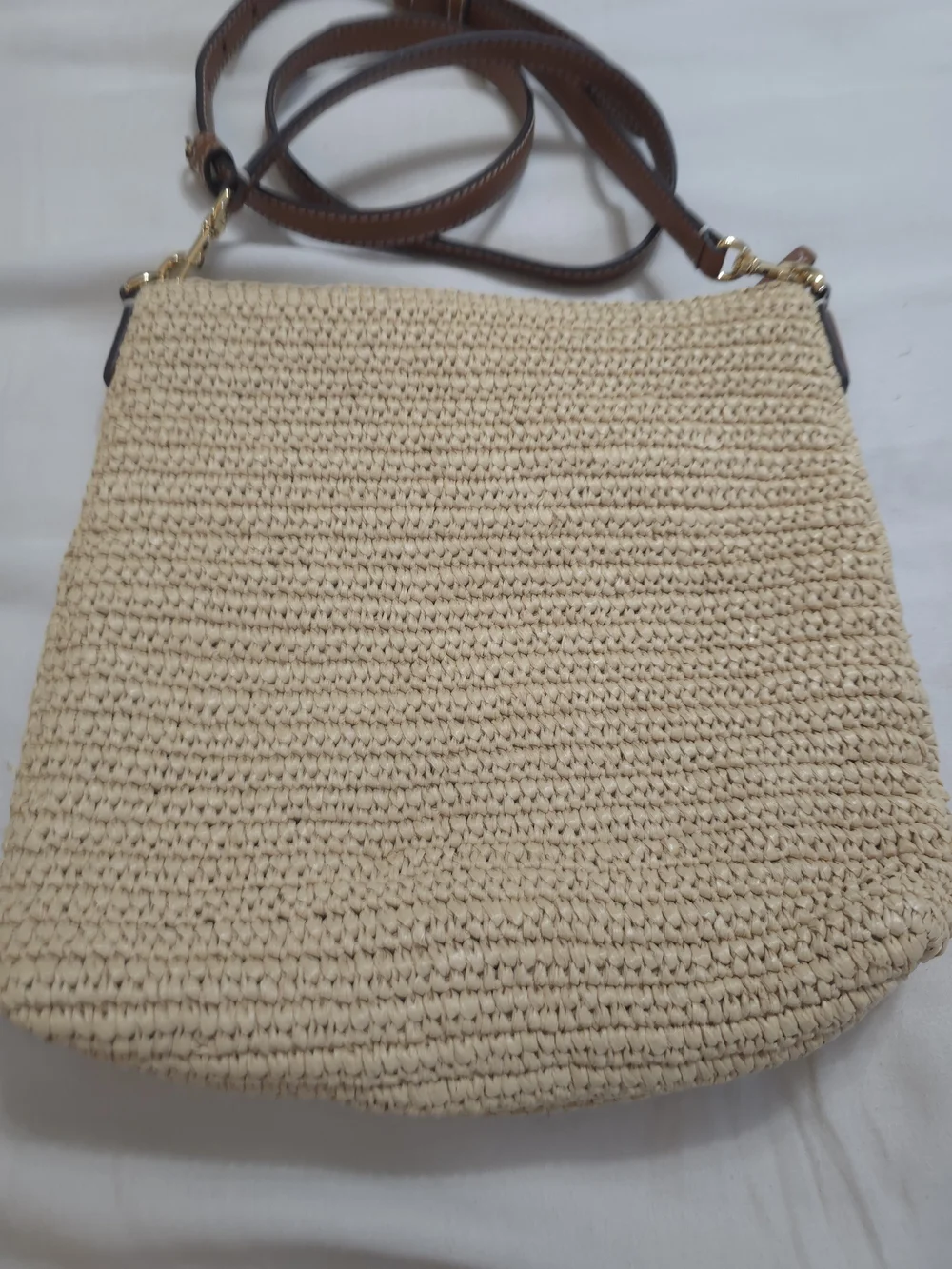 Tory Burch Beige Straw Crossbody with Brown Leather Trim - Picture 2 of 4